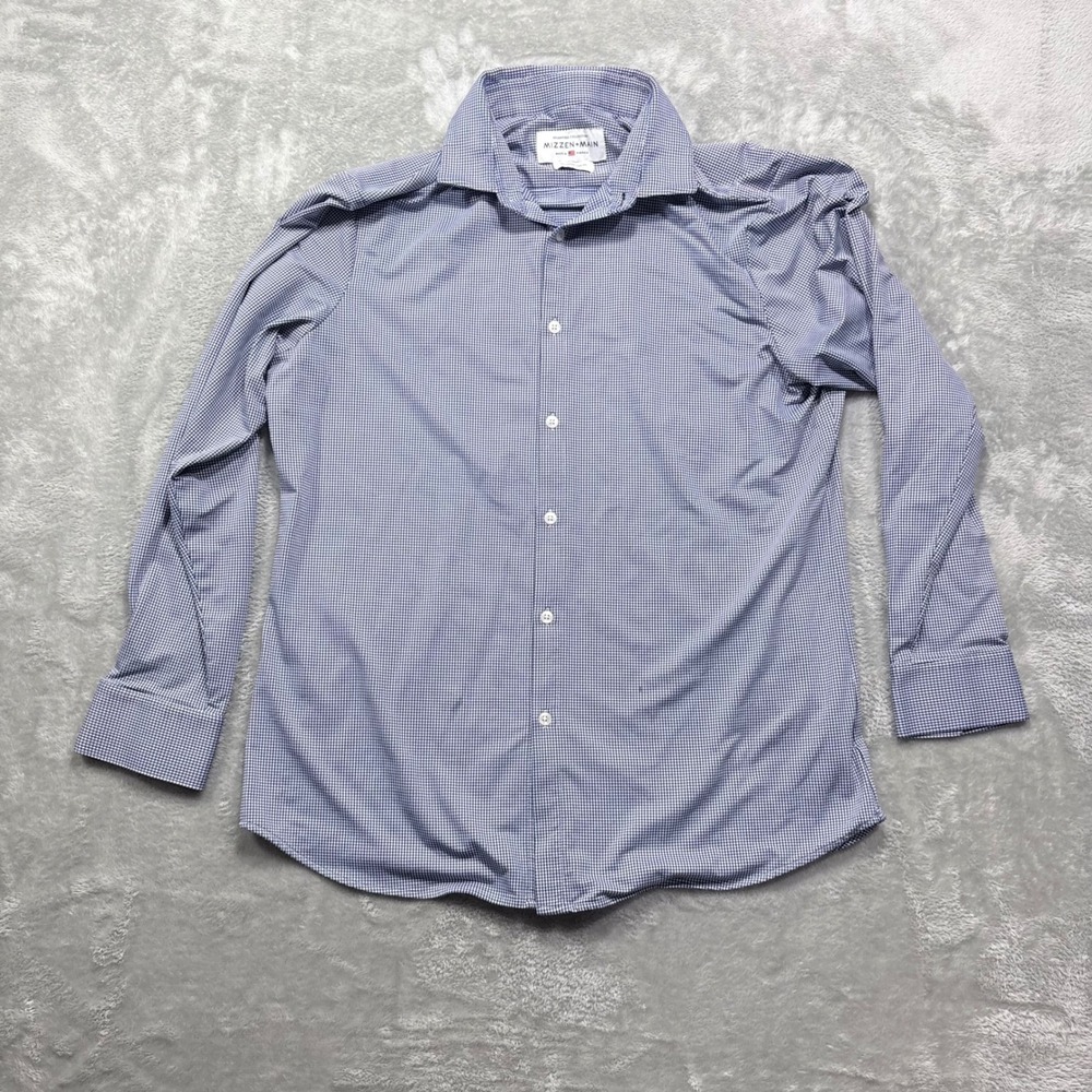 Mizzen + Main Spinnaker Shirt Mens XXL Blue White Gingham Trim Fit Performance